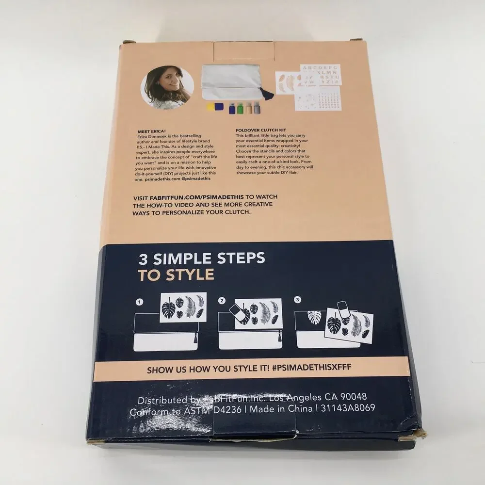 FabFitFun PS I Made This DIY Foldover Clutch Purse Kit 10x7 Canvas Paint New Box